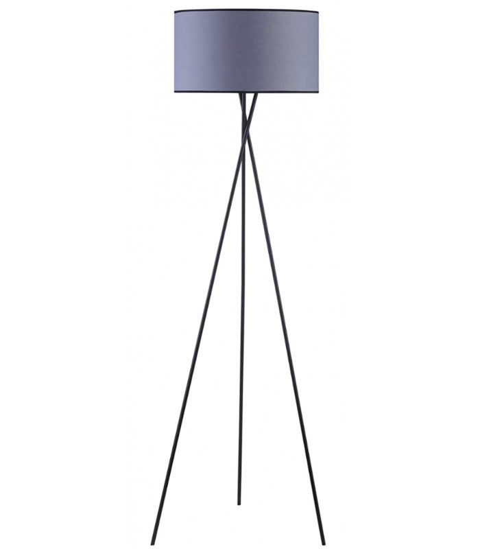 Tripod Floor Lamp Steel Crossed Legs In Satin Black Grey Fabric Shade In-Line Switch - Made.com - Clearance Stock