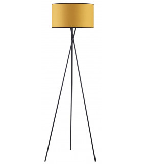 Tripod Floor Lamp Steel Crossed Legs In Satin Black Yellow Fabric Shade In-Line Switch - Made.com - Clearance Stock