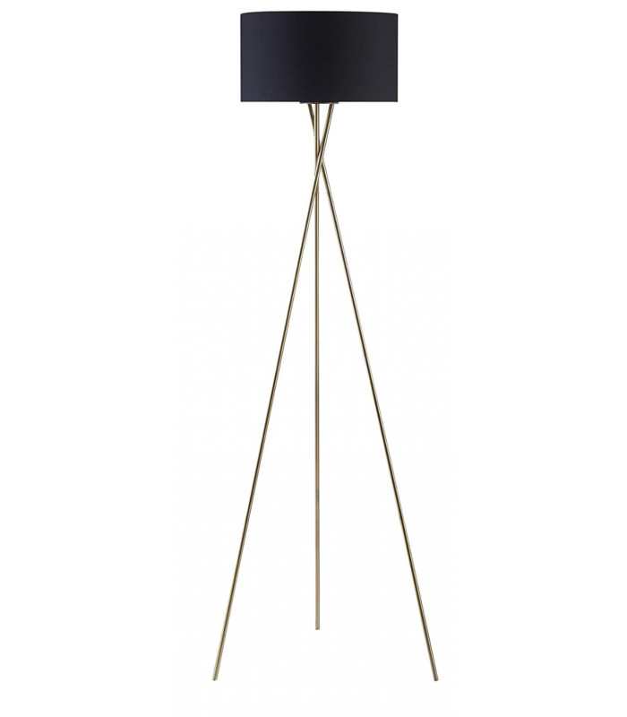 Tripod Floor Lamp Steel Crossed Legs In Brass Black Fabric Shade In-Line Switch - Made.com - Clearance Stock