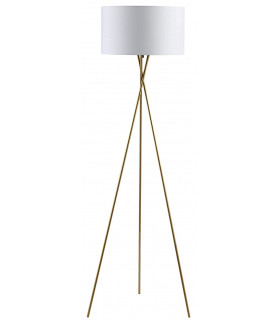 Tripod Floor Lamp Steel Crossed Legs In Brass White Fabric Shade In-Line Switch - Made.com - Clearance Stock