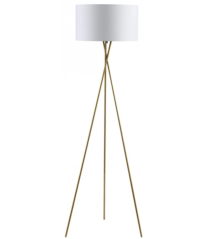 Tripod Floor Lamp Steel Crossed Legs In Brass White Fabric Shade In-Line Switch - Made.com - Clearance Stock