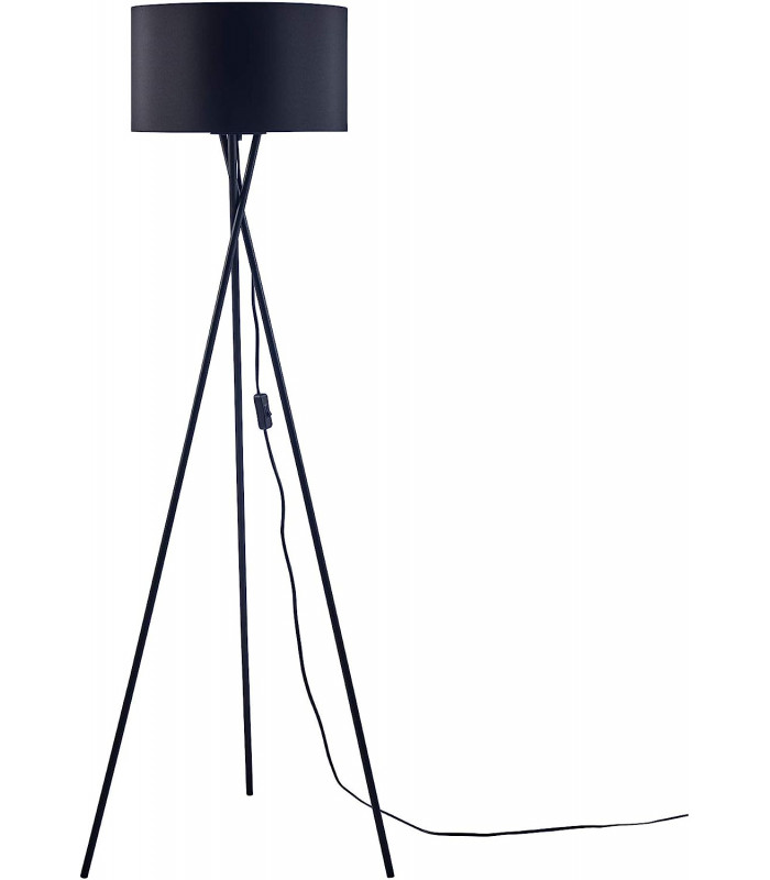 Tripod Floor Lamp Steel Crossed Legs In Satin Black Fabric Shade - Gold Inside In-Line Switch - Made.com - Clearance Stock-1