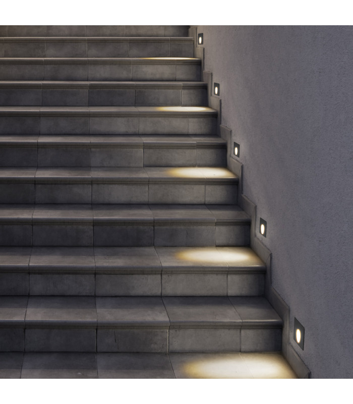 Icon Square LED Outdoor Recessed Wall Lamp Black Warm-White 3000K IP65-2