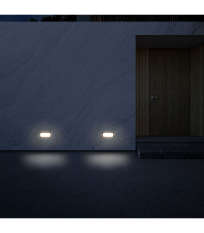 Rect LED Outdoor Recessed Wall Lamp Stainless steel Opal Warm-White 3000K IP65-2