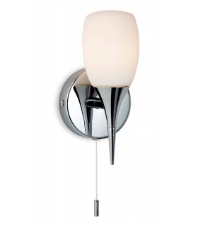 1 Light Switched Bathroom Wall Light Chrome, Opal Glass IP44, G9 - 1