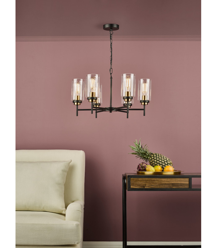 Abel 6 Light Pendant Ceiling Light Satin Black Glass-4