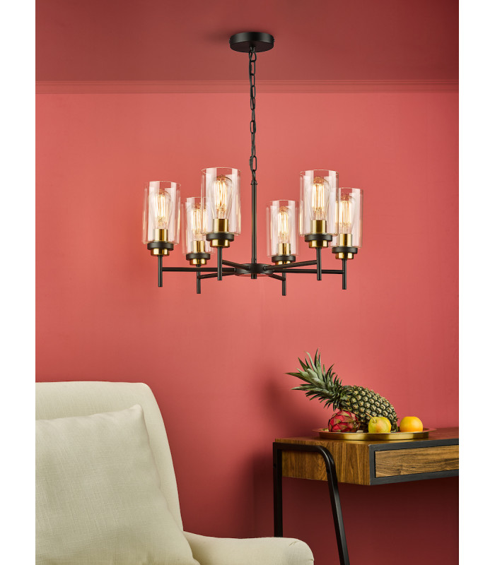 Abel 6 Light Pendant Ceiling Light Satin Black Glass-5