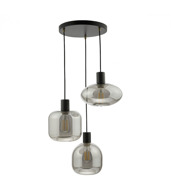 Aiden 3 Light Cluster Pendant Ceiling Light Satin Black & Smoked-2