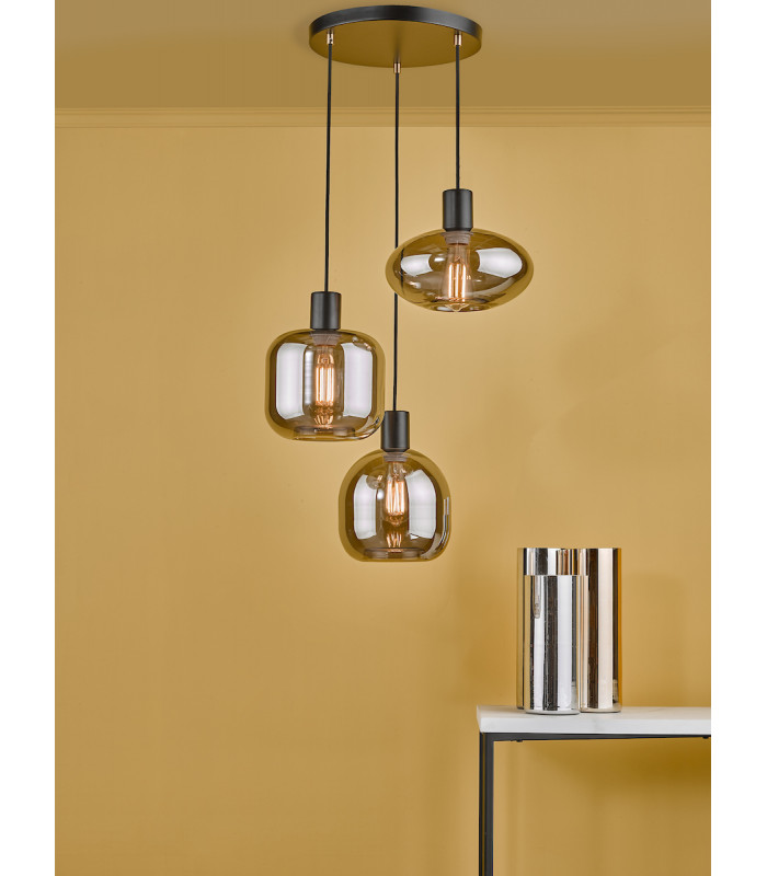 Aiden 3 Light Cluster Pendant Ceiling Light Satin Black & Smoked-5