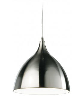 1 Light Dome Ceiling Pendant - Low Energy Brushed Steel, White Inside - 1