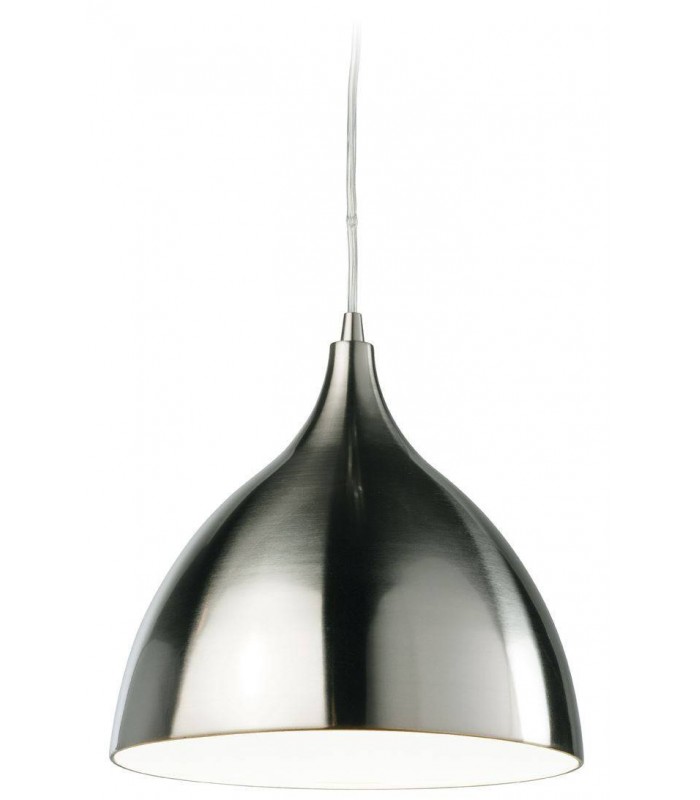 1 Light Dome Ceiling Pendant - Low Energy Brushed Steel, White Inside - 1