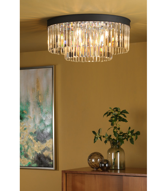 Celeus 6 Light Flush Ceiling Light Matt Anthracite & Crystal-6