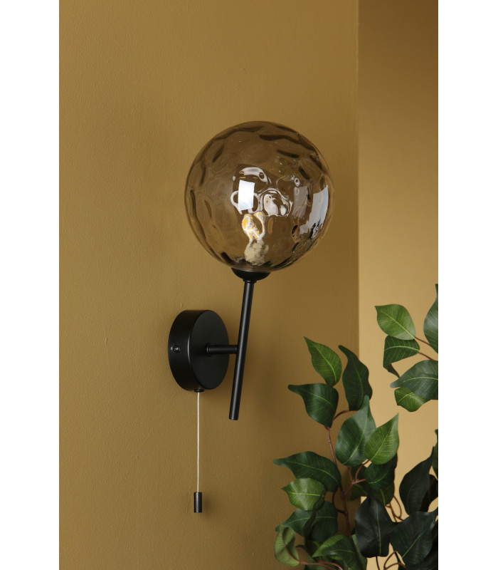 Cohen Wall Light Matt Black Smoked Dimpled 150mm Glass-6