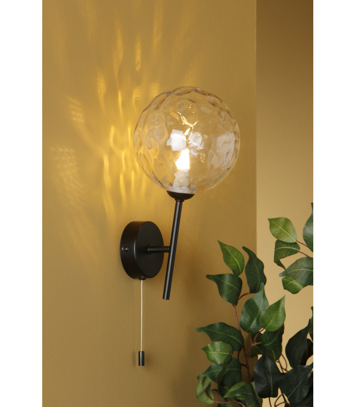 Cohen Wall Light Matt Black Clear Dimpled 150mm glass-5