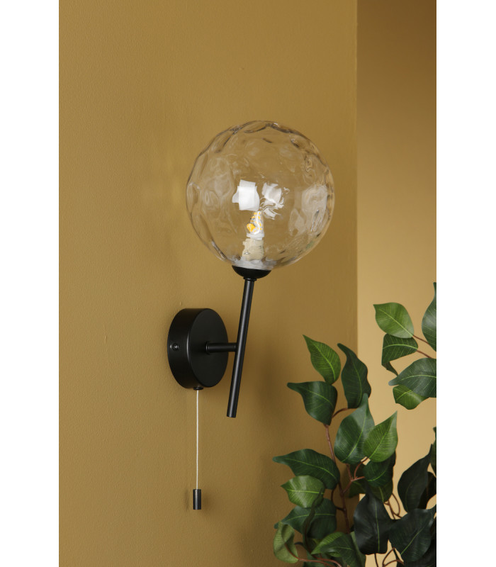 Cohen Wall Light Matt Black Clear Dimpled 150mm glass-6