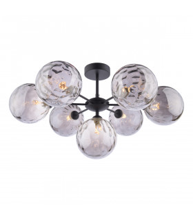 Cohen 7 Light Semi Flush Ceiling Light Matt Black Smoked Dimpled 150mm Glass-1