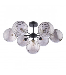 Cohen 7 Light Semi Flush Ceiling Light Matt Black Smoked Dimpled 150mm Glass-2