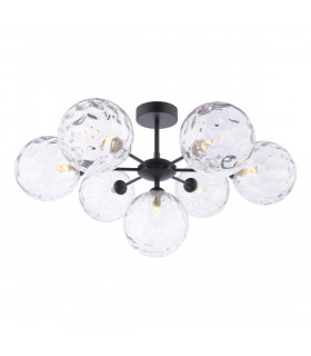 Cohen 7 Light Semi Flush Ceiling Light Matt Black Clear Dimpled 150mm Glass-1