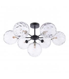 Cohen 7 Light Semi Flush Ceiling Light Matt Black Clear Dimpled 150mm Glass-2
