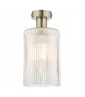Emerson Semi Flush Ceiling Light Antique Chrome Cylinder Ribbed Glass-1