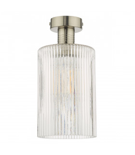 Emerson Semi Flush Ceiling Light Antique Chrome Cylinder Ribbed Glass-2