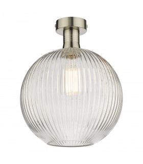 Emerson Semi Flush Ceiling Light Antique Chrome Round Ribbed Glass-1
