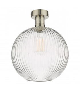 Emerson Semi Flush Ceiling Light Antique Chrome Round Ribbed Glass-2