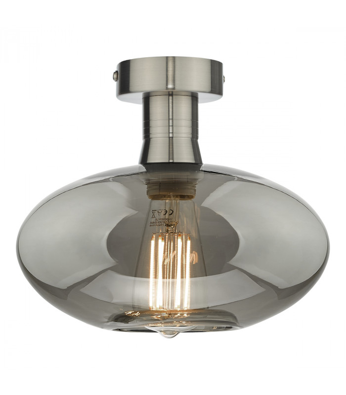 Emerson Semi Flush Ceiling Light Antique Chrome Smoked Pumpkin Glass-1
