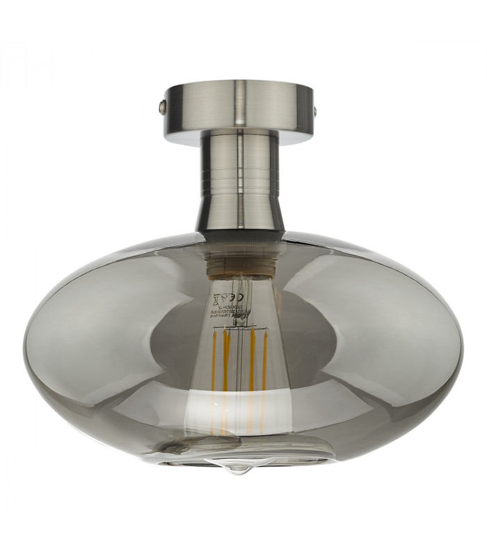 Emerson Semi Flush Ceiling Light Antique Chrome Smoked Pumpkin Glass-2