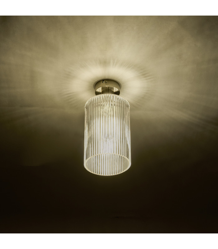 Emerson Semi Flush Ceiling Light Antique Brass Cylinder Ribbed Glass-4