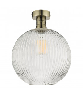 Emerson Semi Flush Ceiling Light Antique Brass Round Ribbed Glass-2
