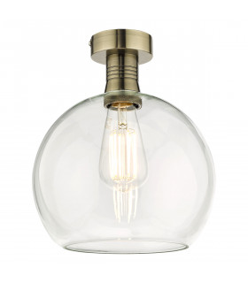 Emerson Semi Flush Ceiling Light Antique Brass Round Clear Glass-1