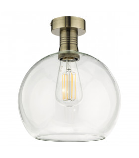 Emerson Semi Flush Ceiling Light Antique Brass Round Clear Glass-2