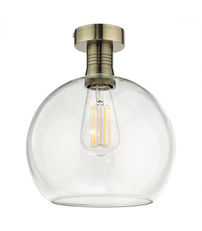 Emerson Semi Flush Ceiling Light Antique Brass Round Clear Glass-2