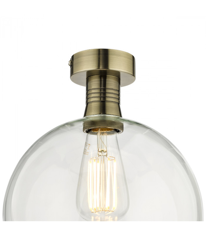 Emerson Semi Flush Ceiling Light Antique Brass Round Clear Glass-3