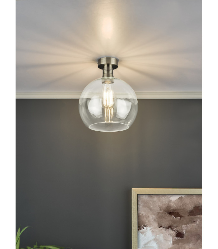 Emerson Semi Flush Ceiling Light Antique Brass Round Clear Glass-4