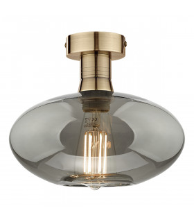 Emerson Semi Flush Ceiling Light Antique Brass Smoked Pumpkin Glass-1