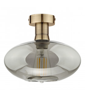 Emerson Semi Flush Ceiling Light Antique Brass Smoked Pumpkin Glass-2