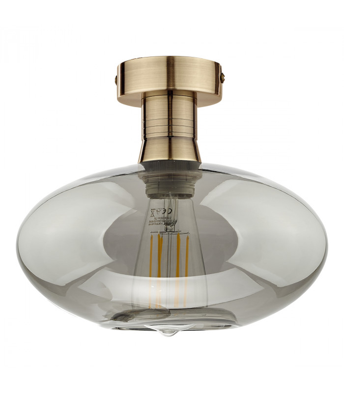 Emerson Semi Flush Ceiling Light Antique Brass Smoked Pumpkin Glass-2
