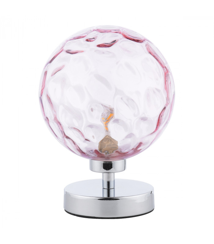 Esben Table Lamp Polished Chrome Pink Dimpled 150mm Glass-2