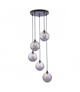 Federico 5 Light Cluster Pendant Ceiling Light Matt Black Smoked Dimpled 150mm Glass-1
