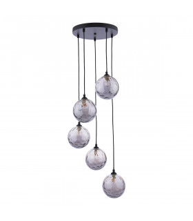 Federico 5 Light Cluster Pendant Ceiling Light Matt Black Smoked Dimpled 150mm Glass-2