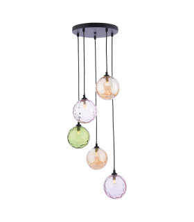 Federico 5 Light Cluster Pendant Ceiling Light Matt Black Mixed Coloured Dimpled 150mm Glass-1