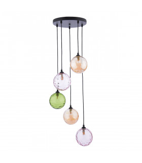 Federico 5 Light Cluster Pendant Ceiling Light Matt Black Mixed Coloured Dimpled 150mm Glass-2
