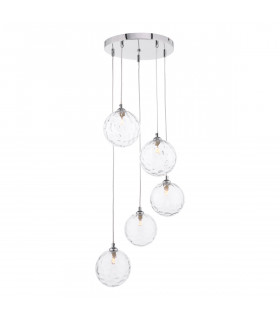 Federico 5 Light Cluster Pendant Ceiling Light Polished Chrome Clear Dimpled 150mm Glass-1