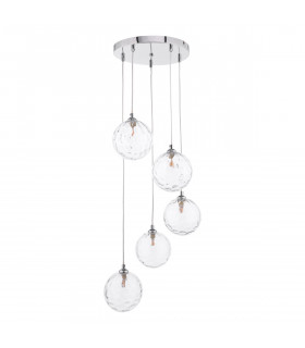 Federico 5 Light Cluster Pendant Ceiling Light Polished Chrome Clear Dimpled 150mm Glass-2