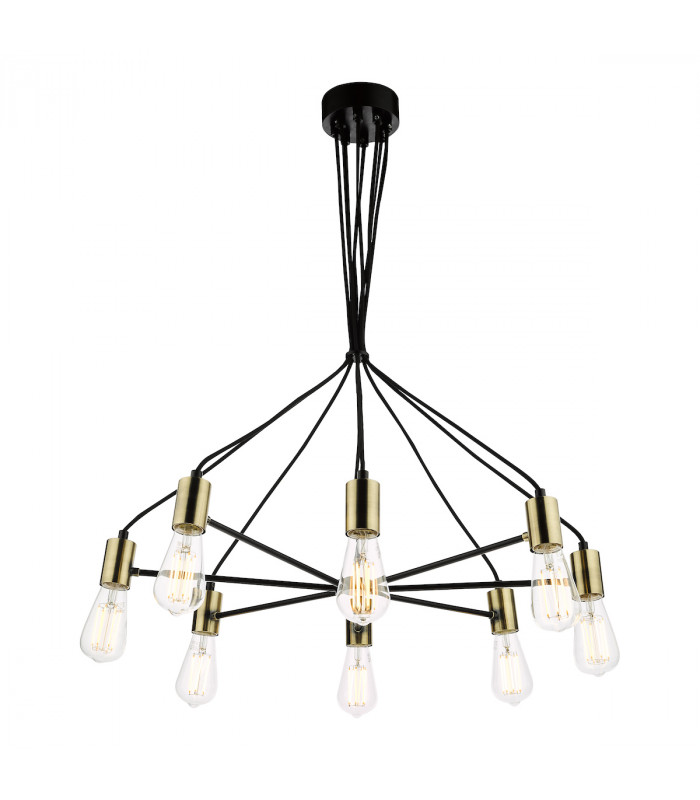 Gabriel 8 Light Pendant Ceiling Light Satin Black Antique Gold-1