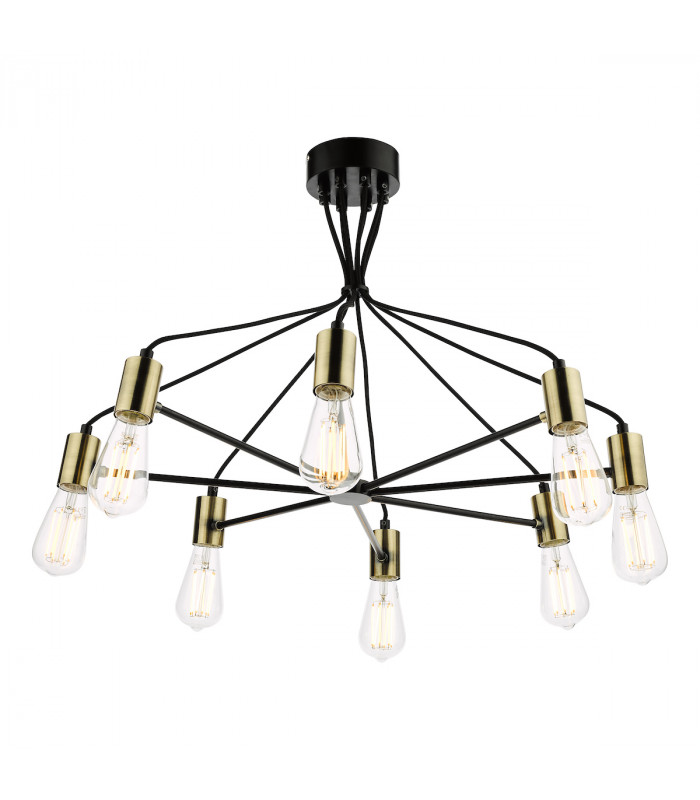 Gabriel 8 Light Pendant Ceiling Light Satin Black Antique Gold-5