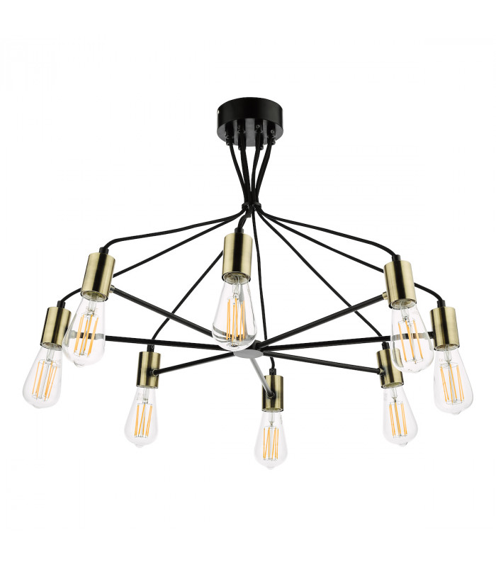 Gabriel 8 Light Pendant Ceiling Light Satin Black Antique Gold-6