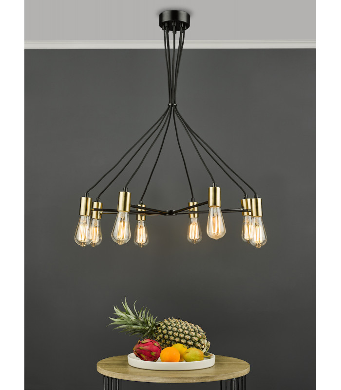 Gabriel 8 Light Pendant Ceiling Light Satin Black Antique Gold-7